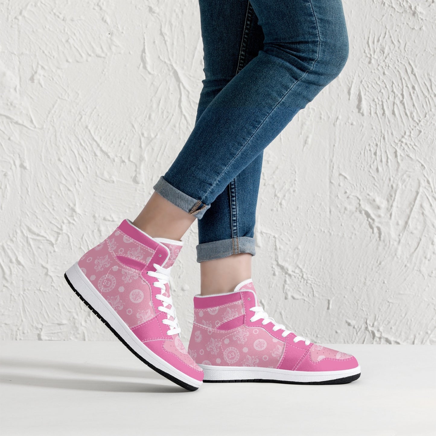 High-Top Leather Sneakers - Awakening Rose&Pink