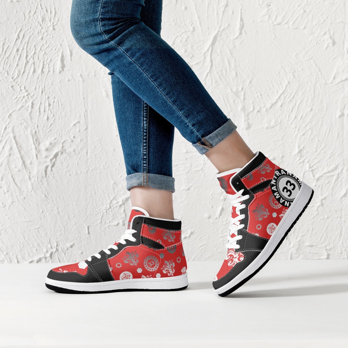 High-Top Leather Sneakers - Awakening Red