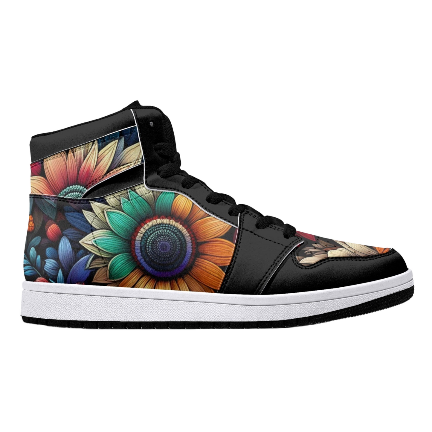 High-Top Leather Sneakers - Flowers