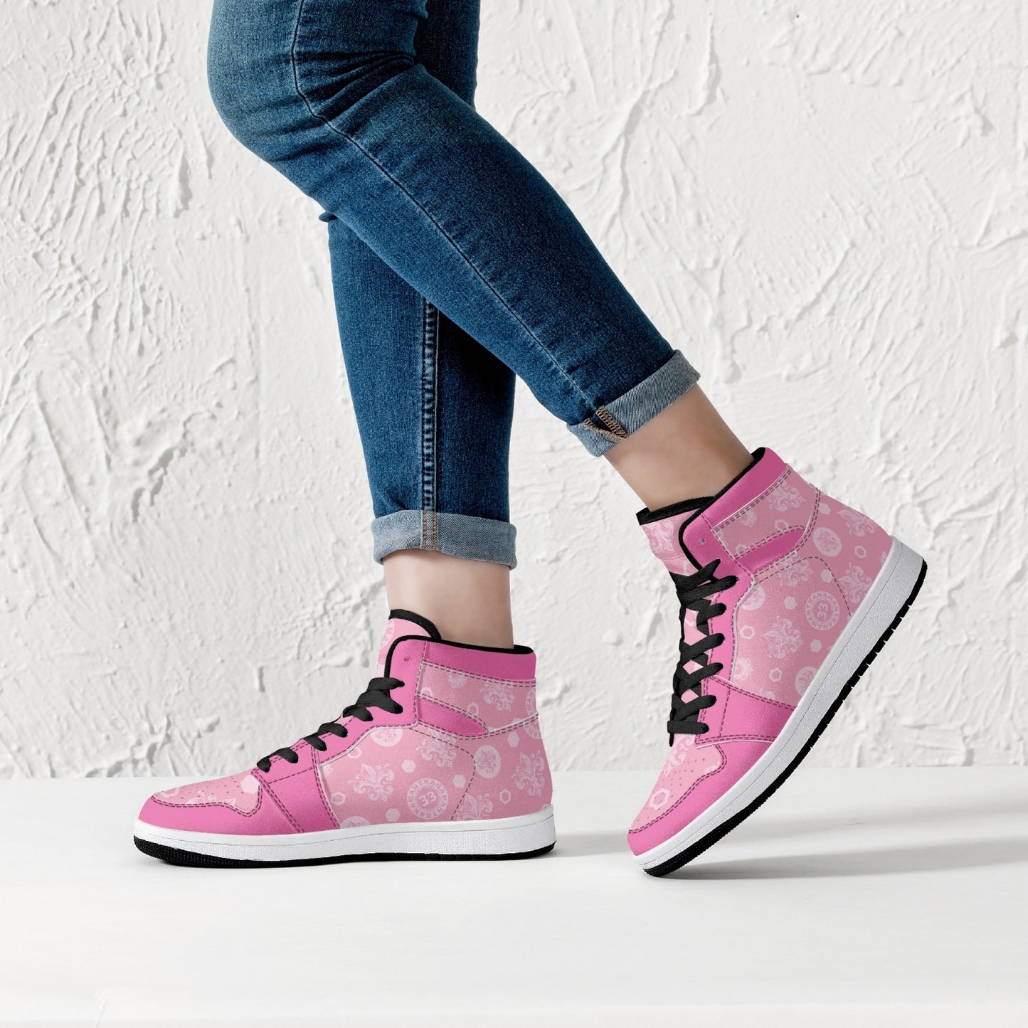 High-Top Leather Sneakers - Awakening Rose&Pink