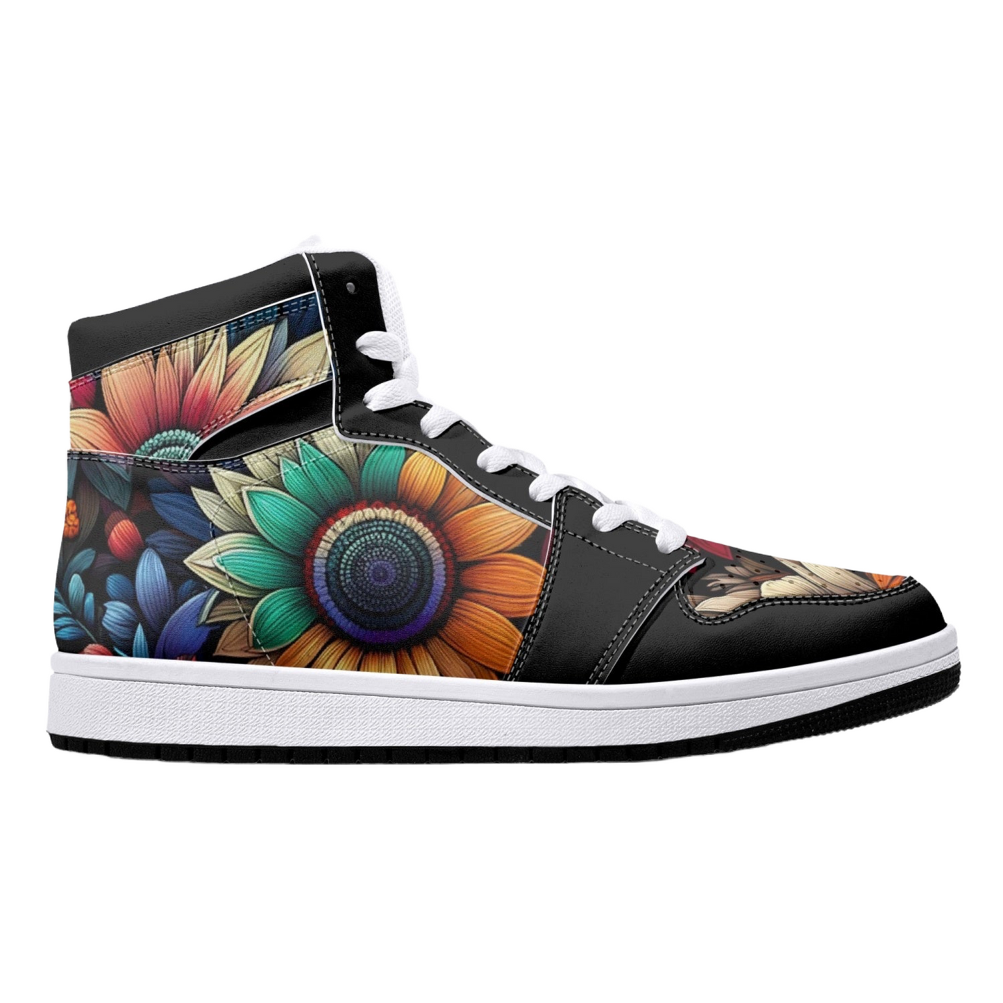 High-Top Leather Sneakers - Flowers