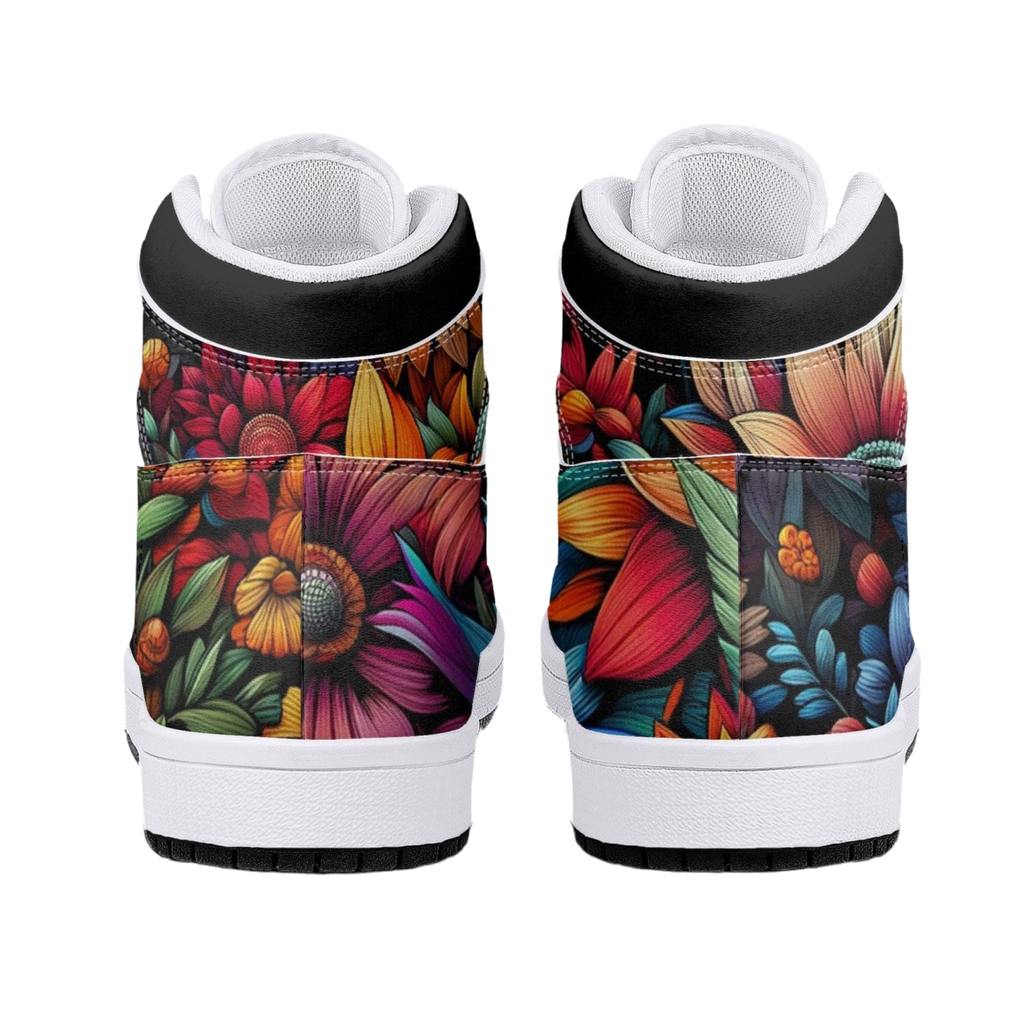 High-Top Leather Sneakers - Flowers