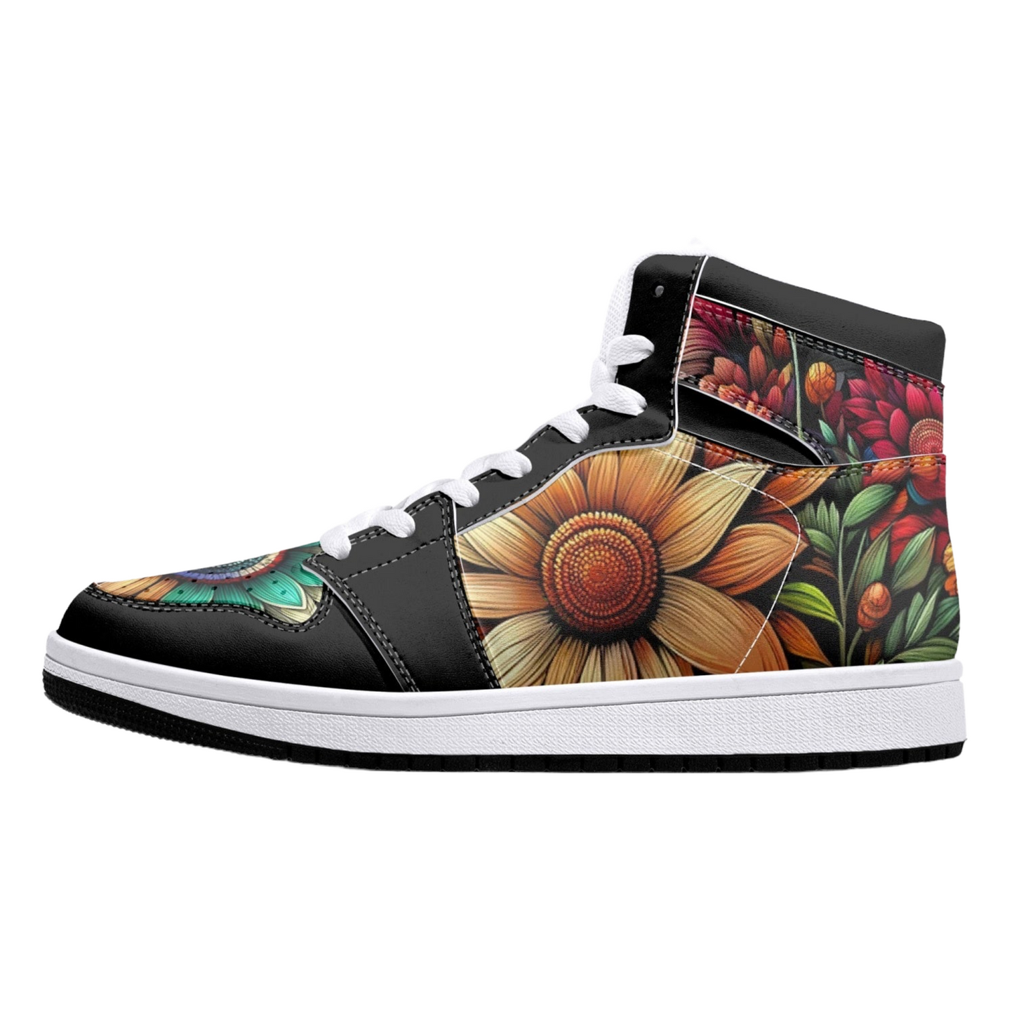 High-Top Leather Sneakers - Flowers