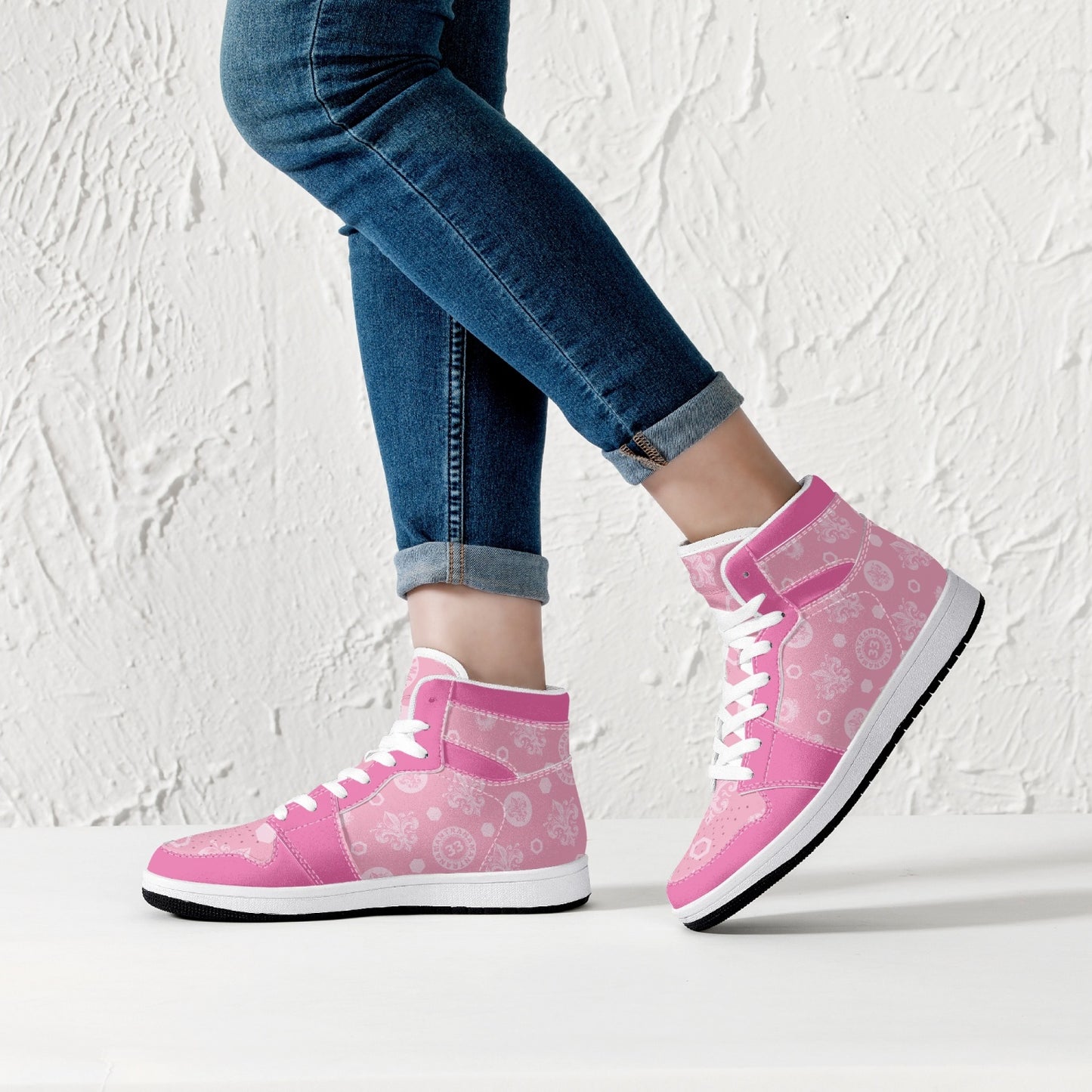 High-Top Leather Sneakers - Awakening Rose&Pink