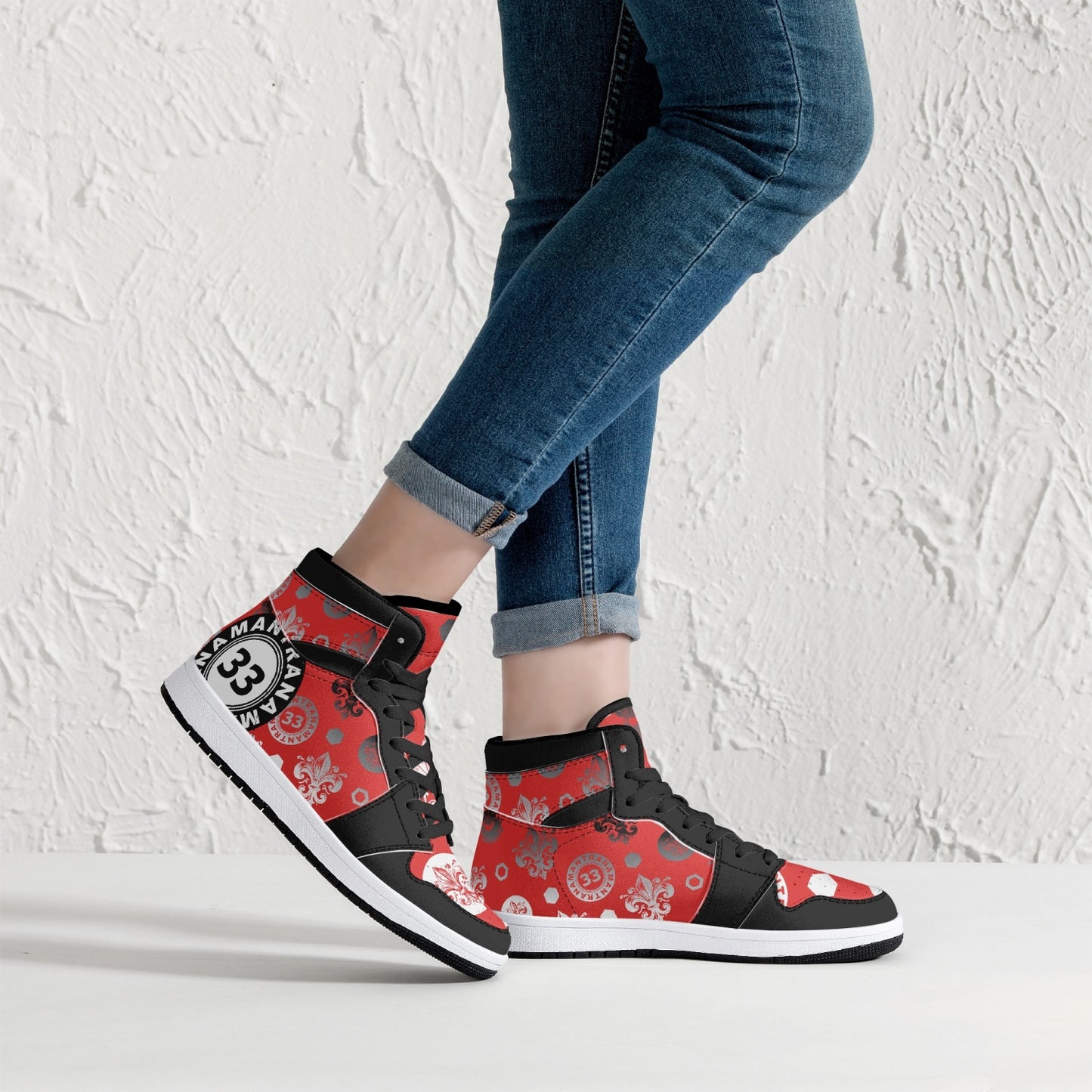 High-Top Leather Sneakers - Awakening Red