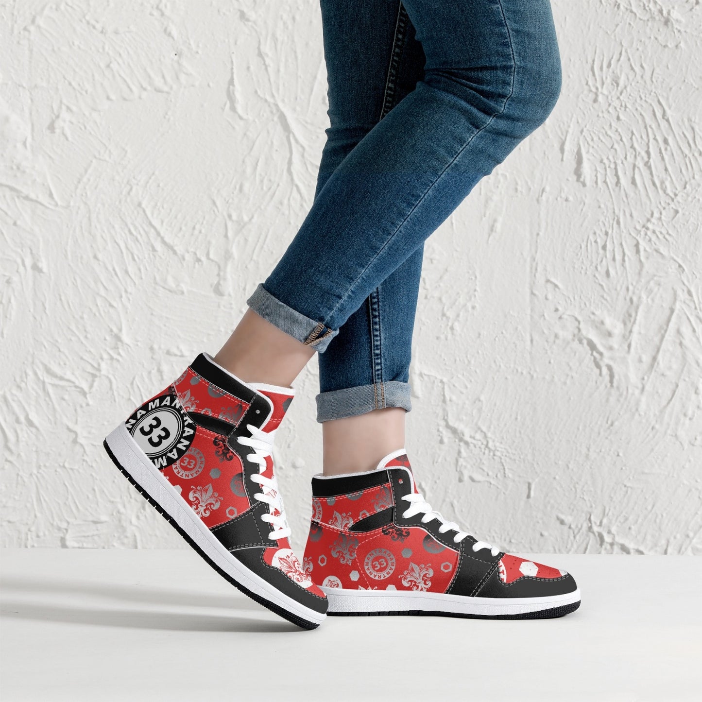 High-Top Leather Sneakers - Awakening Red