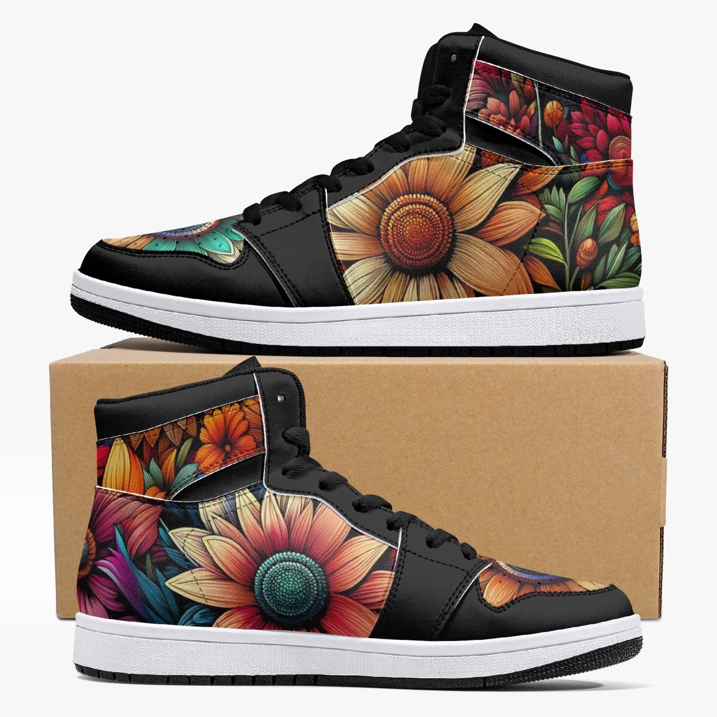 High-Top Leather Sneakers - Flowers