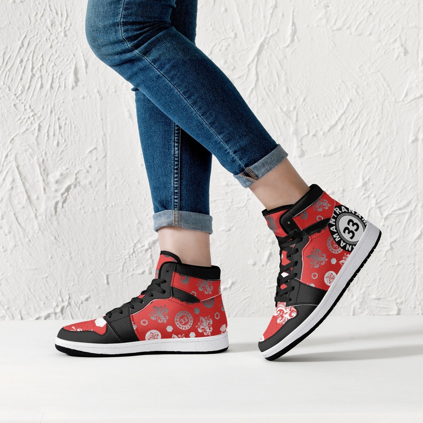 High-Top Leather Sneakers - Awakening Red